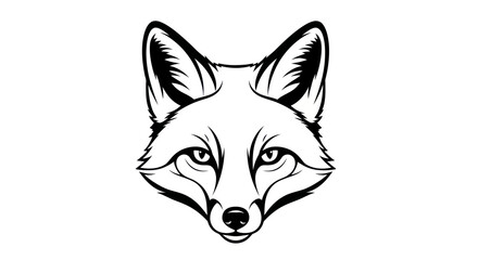 Black and white vector illustration of a fox head on white background