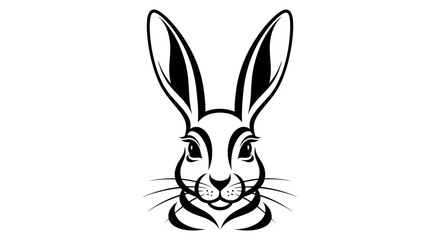 Black and white vector illustration of a rabbit head with long ears
