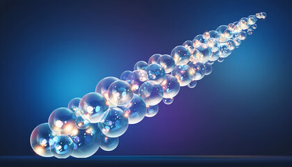 Abstract representation of a luminous trail of interconnected transparent spheres with internal sparkles on a deep blue to purple gradient background with subtle lighting effects