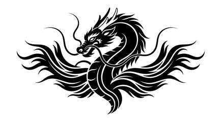 Black dragon silhouette design on white background symbolic art