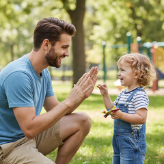 Fototapeta premium Deaf man signing to child. learn sign language