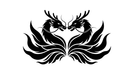 Black dragon silhouette design on white background symbolic artwork