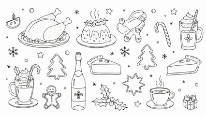 Christmas Holiday Festive Food and Drink Collection Illustration.
