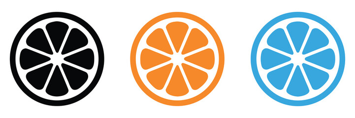 Orange slice shape set. Grapefruit black symbol collection. Mandarin elements.Vibrant citrus slices for summer promotions and healthy living
