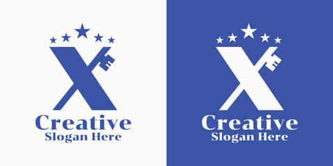 Creative letter X logo design with key and star elements for real estate or security branding vector illustration