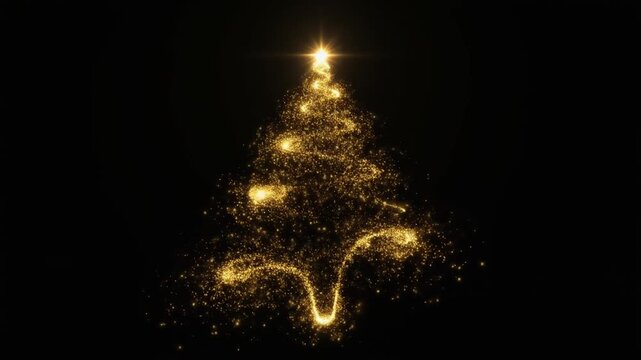 Un &aacute;rbol de Navidad hecho de polvo de estrellas doradas aparece desde la nada: primero peque&ntilde;as chispas doradas se agrupan en remolinos, luego forman lentamente la silueta del &aacute;rbol. 