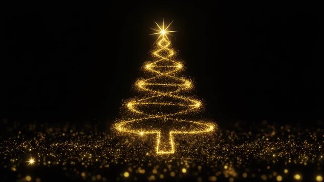 Un &aacute;rbol de Navidad hecho de polvo de estrellas doradas aparece desde la nada: primero peque&ntilde;as chispas doradas se agrupan en remolinos, luego forman lentamente la silueta del &aacute;rbol. 