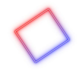 Neon gradient square frame. Red and blue glowing outline shape. Futuristic tilted border element. Modern neon design for visuals.