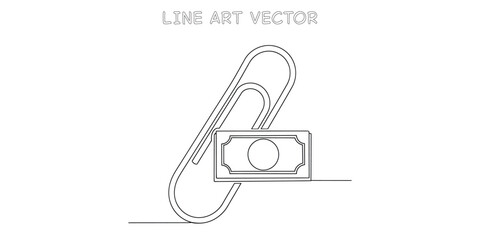 Continuous one line drawing of paperclip holding banknote representing budget management and financial organization