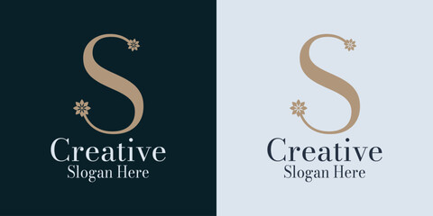 Luxury letter S logo design with floral element for elegant branding and fashion identity vector illustration