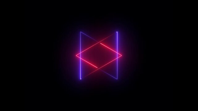 Glowing neon cyan color triangle icon animation on black background. Seamless loop