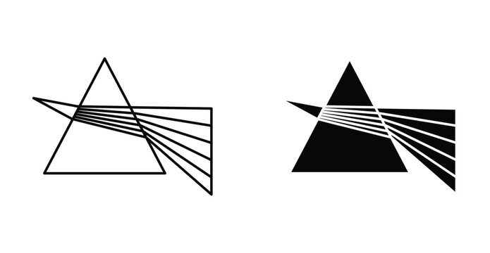Prism dispersing light icon set. Prism dispersing light vector symbol in black filled and outlined style.
