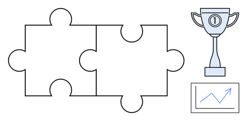 Success concept. Success and teamwork with puzzle pieces, trophy, and a growth chart. Success achievable through strategy and collaboration. Ideal for business, goals, training, teamwork leadership