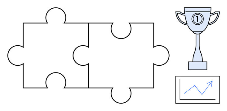 Success concept. Success and teamwork with puzzle pieces, trophy, and a growth chart. Success achievable through strategy and collaboration. Ideal for business, goals, training, teamwork leadership