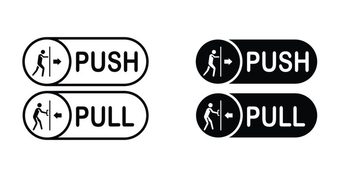 Push and pull sign icon set. Push and pull sign vector symbol in black filled and outlined style.
