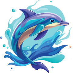 Dolphin vector illustration jumping from a blue ocean wave