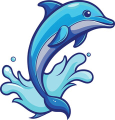 Jumping dolphins in the blue ocean wave: a cute cartoon vector illustration of marine animal life