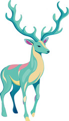 Christmas illustration of a deer or reindeer silhouette vector with antlers and a tree