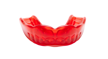 Red sports mouthguard for dental protection during athletic activity isolated on transparent background