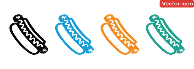 Hotdog icon vector design template,Modern hot dog icons celebrate summer fun and food trucks,Classic Hotdog Vector Icon Set. Sausage and Bun Symbol.
