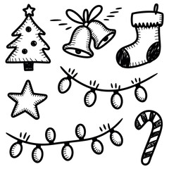 Line Art Christmas Icons and Decorations Vector