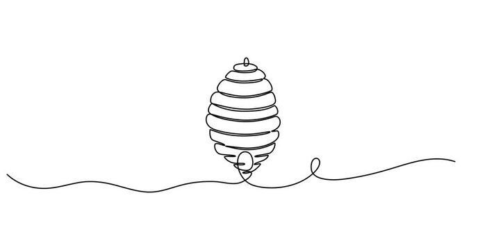 Animated self drawing of   Beehive continuous one line art drawing, Continuous one line drawing of honeycomb. One line drawing illustration of hanging bee hive.