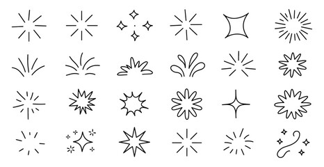 Set of sparkle and burst icons simple line vector design elements isolated on white background