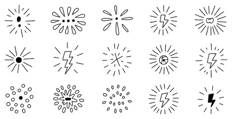 Set of burst doodle icons hand drawn vector design elements isolated on white background
