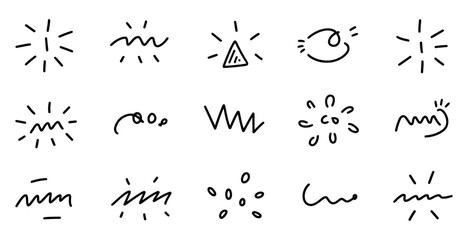 Set of doodle sparkle icons hand-drawn vector design elements isolated on white background