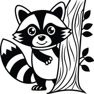 Cute cartoon raccoon coloring page