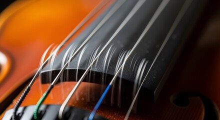 Close-up Macro Shot of Vibrating Violin Strings in Motion, Capturing Musical Energy and Sound Waves