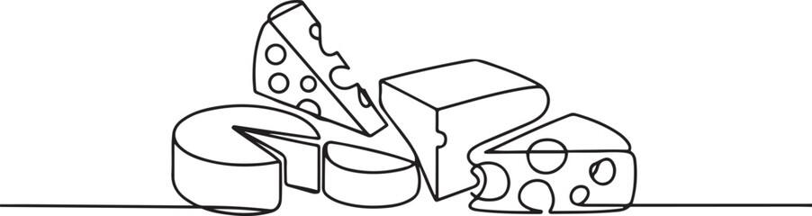 Set of different cheese one line continuous drawing. Cheese products continuous one line illustration. one line Icon drawing