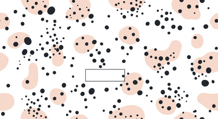 Abstract background with playful organic shapes and scattered black dots in a pink and black theme, with a central text box.