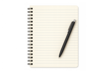 Notebook with blank lined paper and pen for writing, journaling, planning, and taking notes, transparent background