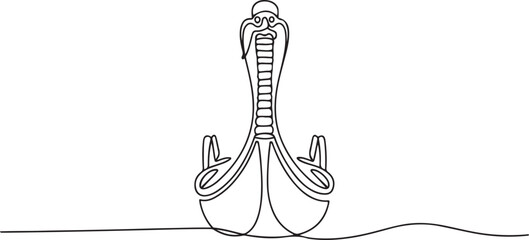 Front view of the boat for the festival. Onam one-line drawing. one line Icon drawing