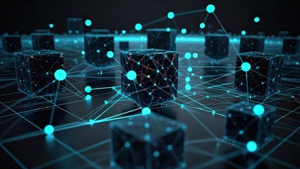 Futuristic digital network of glowing cubes and connections