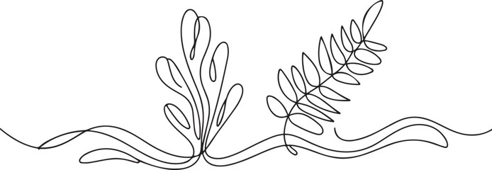 abstract marine, river algae, fern. continuous one line art hand drawing sketch, logo. one line Icon drawing © firoz