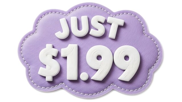 Cute purple cloud shaped tag with just 1 99 text for sale