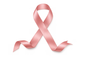 Pink satin ribbon creating a loop, symbolizing breast cancer awareness, support, and hope for health and charity, with transparent background
