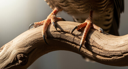 Close-up of the grey-blue feet and dark claws of a perching bird (likely a tit) showing distinct scales, as it grips a small, dry branch
