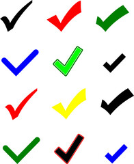Colorful Checkmark Icons Set - Vector Tick Symbols in Various Styles and Colors