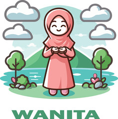  wanita cartoon clipart and landscape logo color vector white background