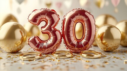 Celebrate a stunning 30th birthday with shimmering gold balloons and confetti for a truly unforgettable milestone anniversary party, perfect for invitations