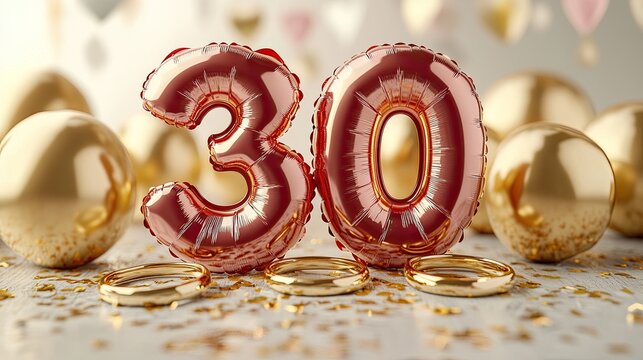 Celebrate a stunning 30th birthday with shimmering gold balloons and confetti for a truly unforgettable milestone anniversary party, perfect for invitations - Powered by Adobe