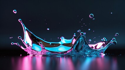 Water Splash Art Abstract Liquid Crown with Neon Pink and Blue