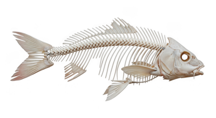 Detailed fish skeleton isolated on transparent background