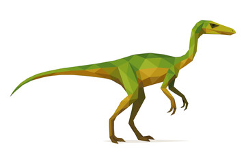 Obraz premium Low poly dinosaur art featuring a green theropod on a white background