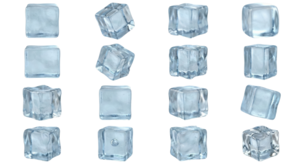 Collection of translucent ice cubes isolated against a uniform expanse backdrop