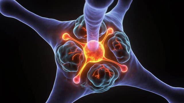 Microscopic view of a neuron's dendrites receiving signals in the olfactory bulb