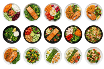 Culinary canvas of diverse healthy salmon bowls, offering a nutritious and delightful gastronomic